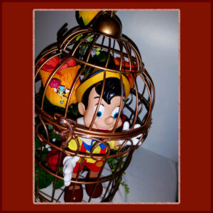 Disney Pinocchio and Jiminy Fire Roses Cage